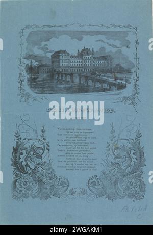 Desiderio di Capodanno da Amsterdam Night Watch per l'anno 1867, Anonymous, 1866 - 1867 stampa il desiderio di Capodanno da Amsterdam Night Watch (Ratelwacht) per l'anno 1867. In fondo una poesia, in alto una faccia sull'Amstelhotel. Amsterdam carta da lettera stampa Amsterdam. Amstel Hotel Foto Stock