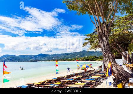 Facciata dell'hotel e servizi sulla spiaggia di Chaweng, Ko Samui, Tailandia Foto Stock