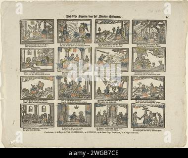 Bybelsche figure del nuovo Testamento, c. 1782 - c. 1793 stampa Leaf con 16 esecuzioni di storie del nuovo Testamento. Sotto ogni immagine un verso bidirezionale. Numerato in alto a destra: 81. Editore: Amsterdamprint Maker: Stampa tipografica su carta olandese New Testament Foto Stock