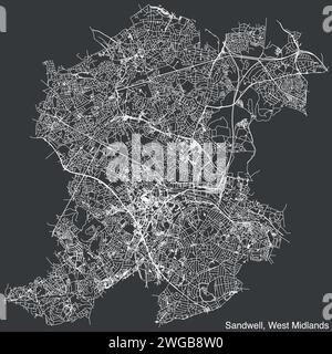 Mappa stradale del METROPOLITAN BOROUGH DI SANDWELL, WEST MIDLANDS Illustrazione Vettoriale