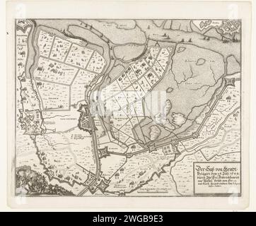 Mappa dell'assedio e della conquista di SAS-Van-Gent, 1644, 1644 Stampa Mappa dell'assedio della città di SAS-van Gent da parte dell'esercito Staatse al comando di Frederik Hendrik, iniziato nel luglio 28 e preso il 5 settembre 1644. Mappa di SAS-Van-Gent e del paese circostante tra Philippine, Axel e Zelzate con le dighe e le scansioni disposte dagli assedianti e dai loro accampamenti militari. In basso a destra un cartiglio con il titolo in tedesco. Tipografia: Germanyafter stampa di: Amsterdamafter stampa di: Northern Netherlands paper etching assedio, position War. Mappe di paesi o regioni separati SAS-Van-Gent Foto Stock