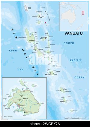 Mappa vettoriale dell'isola melanesiana di Vanuatu Foto Stock