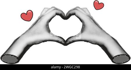 Mani che creano un gesto cardiaco illustrazione vettoriale pixel art Illustrazione Vettoriale