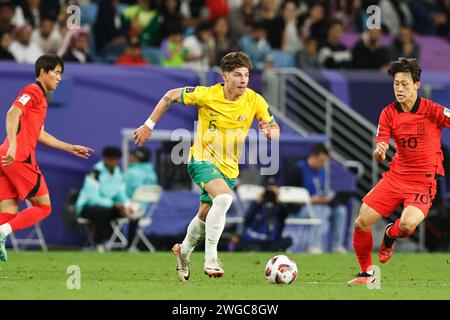 Al Wakrah, Qatar. 2 febbraio 2024. (AUS) calcio: Partita dei quarti di finale della "Coppa d'Asia del Qatar 2023" tra Australia 1-2 Repubblica di Corea allo stadio al Janoub di al Wakrah, Qatar. Crediti: Mutsu Kawamori/AFLO/Alamy Live News Foto Stock