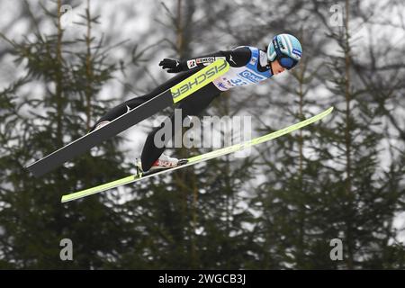 4 febbraio 2024, Assia, Willingen: Sci nordico, salto con gli sci: Coppa del mondo, grande collina, donne. Yuki Ito dal Giappone salta. Foto: Swen Pförtner/dpa Foto Stock