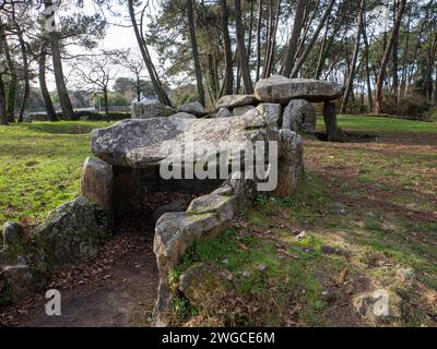 Dolmen de Mané-Kerioned vicino a Carnac, Bretagna, Francia Foto Stock