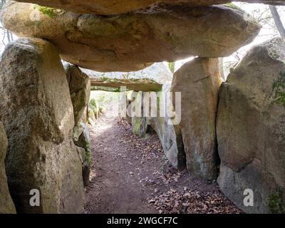 Dolmen de Mané-Kerioned vicino a Carnac, Bretagna, Francia Foto Stock