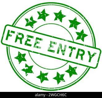 Parola d'ingresso verde grunge gratuita con icona a stella timbro in gomma rotondo su sfondo bianco Illustrazione Vettoriale