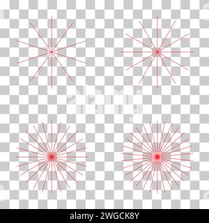 Insieme di linee radianti convergenti icona burst, elemento sunburst geometrico, illustrazione del vettore della forma del sole . Illustrazione Vettoriale