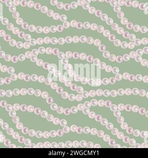 Motivo acquerello senza cuciture con perle rosa bianche in una palette pastello in stile vintage per matrimoni, compleanni, San Valentino, festa della donna, festa della mamma Foto Stock