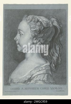 Ritratto di una giovane ragazza, Louis Marin Bonnet, dopo Carle van Loo, 1757 - 1793 stampa Busto di una giovane ragazza, probabilmente Anne van Loo, e profil a sinistra. Tipografia: Francepublisher: Paris paper Foto Stock