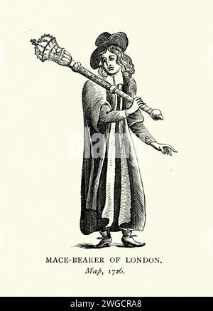 Portatore di mazze cerimoniale di Londra, XVIII secolo, 1726, costume del periodo della moda, storia inglese Foto Stock