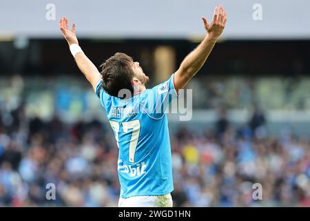 Napoli, Italia. 4 febbraio 2024. Khvicha Kvaratskhelia del Napoli SSC dejection durante la partita di serie A tra SSC Napoli e Hellas Verona FC allo stadio Diego Armando Maradona di Napoli (Italia), 4 febbraio 2024. Crediti: Insidefoto di andrea staccioli/Alamy Live News Foto Stock