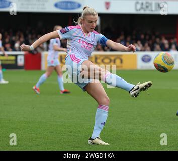 Dagenham, Regno Unito. 4 febbraio 2024. DAGENHAM, INGHILTERRA - 04 FEBBRAIO: Leah Williamson dell'Arsenal durante il Barclays fa Women's Super League Match tra West Ham United Women contro Arsenal Women al Chigwell Construction Stadium il 4 febbraio 2024 a Dagenham, Inghilterra Credit: Action foto Sport/Alamy Live News Foto Stock