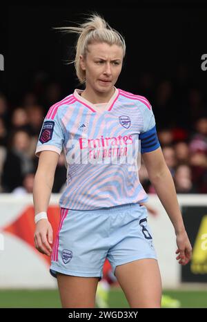 Dagenham, Regno Unito. 4 febbraio 2024. DAGENHAM, INGHILTERRA - 04 FEBBRAIO: Leah Williamson dell'Arsenal durante il Barclays fa Women's Super League Match tra West Ham United Women contro Arsenal Women al Chigwell Construction Stadium il 4 febbraio 2024 a Dagenham, Inghilterra Credit: Action foto Sport/Alamy Live News Foto Stock