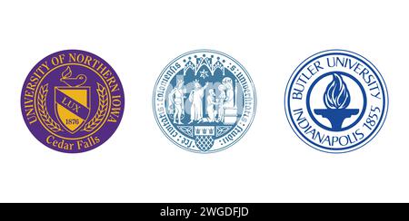 University of Northern Iowa Seal, Butler University Seal, uni Koeln Siegel. Emblema editoriale del marchio. Illustrazione Vettoriale