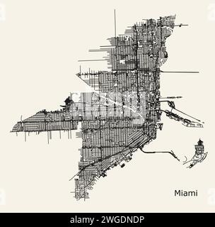 Mappa stradale della città di Miami, Florida, Stati Uniti Illustrazione Vettoriale