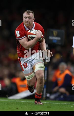 Cardiff, Regno Unito. 3 febbraio 2024. Tommy Reffell del Galles in azione. Guinness Six Nations Championship 2024 match, Galles contro Scozia al Principality Stadium di Cardiff sabato 3 febbraio 2024. foto di Andrew Orchard/Andrew Orchard fotografia sportiva/ Alamy Live News Credit: Andrew Orchard fotografia sportiva/Alamy Live News Foto Stock