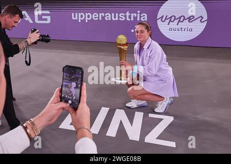 Linz, alta Austria, Austria. 4 febbraio 2024. Jelena Ostapenko (LAT) durante l'alta Austria Ladies Linz - Womens Tennis, WTA500 (Credit Image: © Mathias Schulz/ZUMA Press Wire) SOLO USO EDITORIALE! Non per USO commerciale! Crediti: ZUMA Press, Inc./Alamy Live News Foto Stock