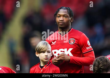 Tayo Edun del Charlton Athletic durante la partita di Sky Bet League 1 tra Charlton Athletic e Derby County a The Valley, Londra sabato 3 febbraio 2024. (Foto: Tom West | mi News) crediti: MI News & Sport /Alamy Live News Foto Stock