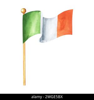 Bandiera irlandese dipinta con acquerelli su sfondo bianco Foto Stock