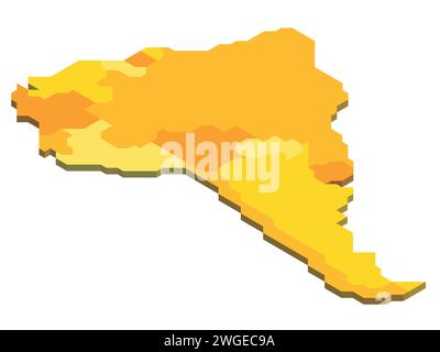 Mappa politica isometrica del Sud America. Mappa colorata vuota su sfondo bianco. Illustrazione vettoriale 3D. Illustrazione Vettoriale