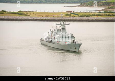 Il LÉ James Joyce (P62) è un vascello di pattuglia offshore (OPV) della classe Samuel Beckett visto nel porto di Cork. Foto Stock