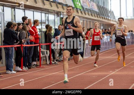 Muenchen, Deutschland. 3 febbraio 2024. Finn Wollschl?ger (MTG Mannheim); Sueddeutsche Hallenmeisterschaften aktive und Jugend U18 in der Werner-von-Linde-Halle in Muenchen am 03.02.2024, (Bayern). Credito: dpa/Alamy Live News Foto Stock