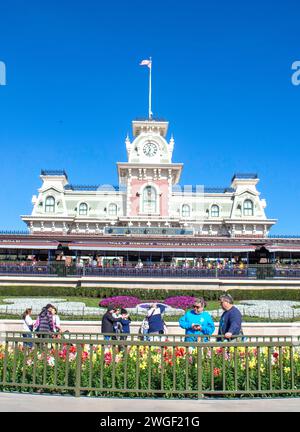 Ingresso a Magic Kingdom, Walt Disney World Resort, Bay Lake, Orange County, Orlando, Florida, Stati Uniti d'America Foto Stock