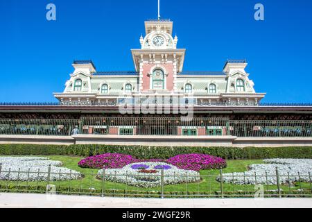 Ingresso a Magic Kingdom, Walt Disney World Resort, Bay Lake, Orange County, Orlando, Florida, Stati Uniti d'America Foto Stock