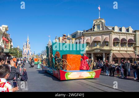 Disney Fantasy Parade, Main Street, Stati Uniti, Magic Kingdom, Walt Disney World Resort, Orange County, Orlando, Florida, Stati Uniti d'America Foto Stock