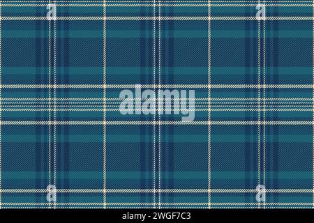 Trama vettoriale king senza cuciture, sfondo a quadri vecchio stile. Tessuto con motivo in tessuto in pelliccia tartan di colore ciano e blu. Illustrazione Vettoriale