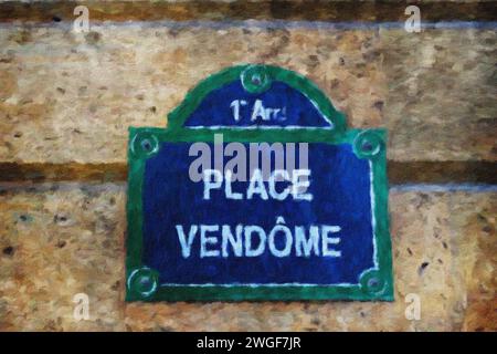 Cartello stradale, Place Vendome, Parigi, Francia. Foto Stock
