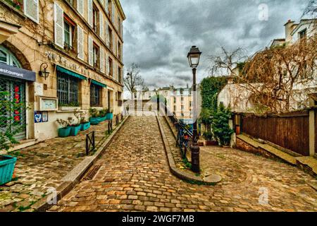 Rue Poulbot, Montmartre, Parigi, Francia. Foto Stock