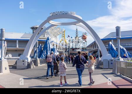 Ingresso a Tomorrowland, Magic Kingdom, Walt Disney World Resort, Orange County, Orlando, Florida, Stati Uniti d'America Foto Stock