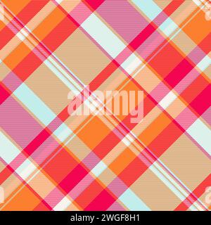 Tessuto vettoriale per il controllo della consistenza dello straccio, senza cuciture. Tartan con sfondo king a quadri in arancione e colori chiari. Illustrazione Vettoriale