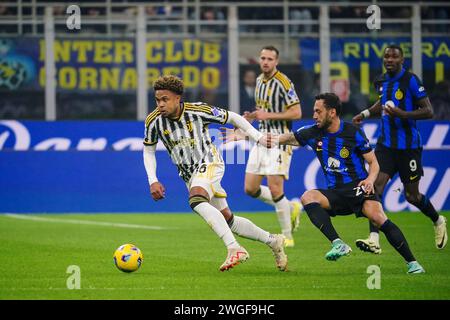 Milano, Italia. 4 febbraio 2024. Weston McKennie (Juventus FC) durante la partita di campionato italiano di serie A tra FC Internazionale e Juventus FC il 4 febbraio 2024 allo stadio Giuseppe Meazza di Milano - crediti: Luca Rossini/e-Mage/Alamy Live News Foto Stock