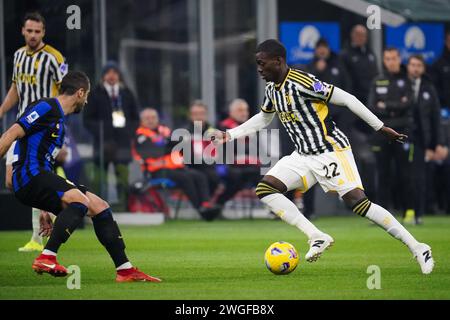 Milano, Italia. 4 febbraio 2024. Timothy Weah, durante l'Inter V Juventus FC, serie A, allo Stadio Giuseppe Meazza. Crediti: Alessio Morgese/Alessio Morgese/Emage/Alamy live news Foto Stock