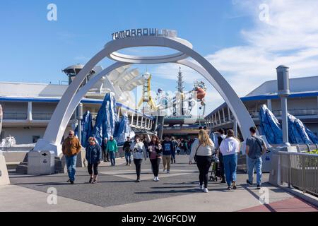 Ingresso a Tomorrowland, Magic Kingdom, Walt Disney World Resort, Orange County, Orlando, Florida, Stati Uniti d'America Foto Stock