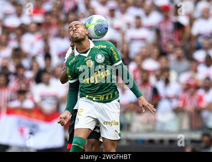 Belo Horizonte, Brasile. 4 febbraio 2024. Mayke del Palmeiras, durante la partita tra Palmeiras e San Paolo, per la Supercopa 2024 brasiliana, allo stadio Mineirao, a Belo Horizonte il 4 febbraio. Foto: Gledston Tavares/DiaEsportivo/Alamy Live News crediti: DiaEsportivo/Alamy Live News Foto Stock