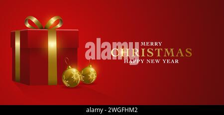 Confezione regalo con decorazione natalizia su sfondo rosso, illustrazione vettoriale Illustrazione Vettoriale