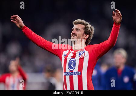 Madrid, Spagna. 5 febbraio 2024. Antoine Griezmann dell'Atletico de Madrid reagisce durante la partita di calcio del campionato spagnolo la Liga EA Sports tra il Real Madrid CF e l'Atletico de Madrid allo stadio Santiago Bernabeu. Punteggio finale; Real Madrid CF 1:1 Atletico de Madrid credito: SOPA Images Limited/Alamy Live News Foto Stock