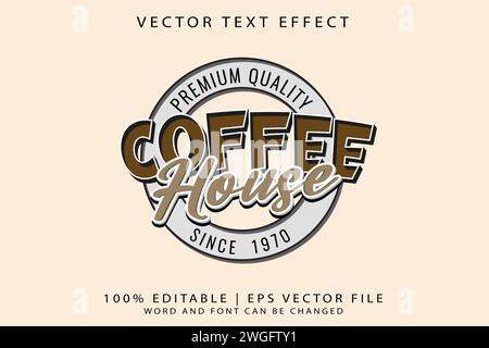 Effetto testo modificabile logo della Coffee House vettoriale premium in stile vintage 3D. Illustrazione Vettoriale