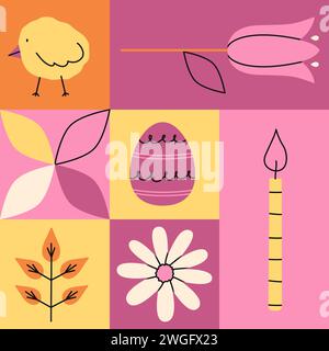 Oggetti geometrici rosa per una buona Pasqua. Illustrazioni vettoriali minimalistiche e alla moda. Decorazione del sito Web Illustrazione Vettoriale