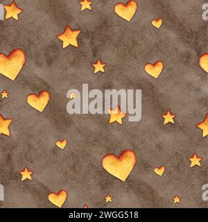 Grazioso acquerello astratto motivo senza cuciture con cuori e stelle. Foto Stock