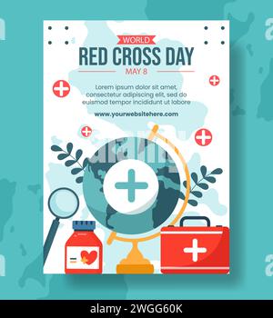 Illustrazione di sfondo dei modelli disegnati a mano del poster verticale della Croce Rossa Illustrazione Vettoriale