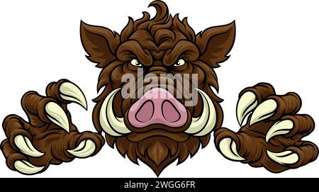 Mascotte sportivo di maiale di cinghiale Razorback Warthog Illustrazione Vettoriale