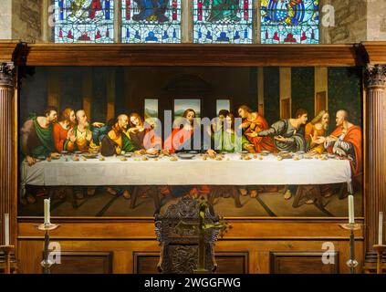 Copia dell'ultima cena di Leonardo da Vinci dietro l'altare di San Michele e della chiesa parrocchiale di tutti gli Angeli a Ledbury Herefordshire, Regno Unito Foto Stock