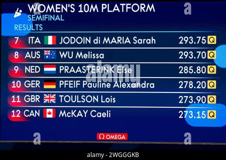 Doha, Qatar. 5 febbraio 2024. DOHA, QATAR - 5 FEBBRAIO: Elise Praasterink dei Paesi Bassi si è classificata nona ed è in finale gareggiando nella semifinale Woman 10m Platform il giorno 4: Immersione dei Campionati mondiali di acqua di Doha 2024 il 5 febbraio 2024 a Doha, Qatar. (Foto di MTB-Photo/BSR Agency) credito: BSR Agency/Alamy Live News Foto Stock