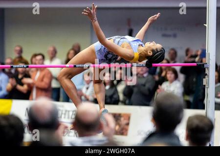 Marie-Laurence Jungfleisch (VfB Stuttgart, Frauen, 5), Einzelbild, Einzelfoto, Aktion, azione, 02.02.2024, Weinheim (Deutschland), Leichtathletik, riunione, Hochsprung Gala 2024 Foto Stock